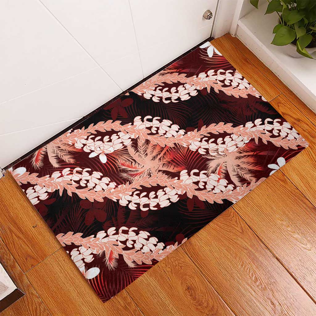 Puakenikeni Maile Lei Rubber Doormat Frangipani Red Tropical Leaves