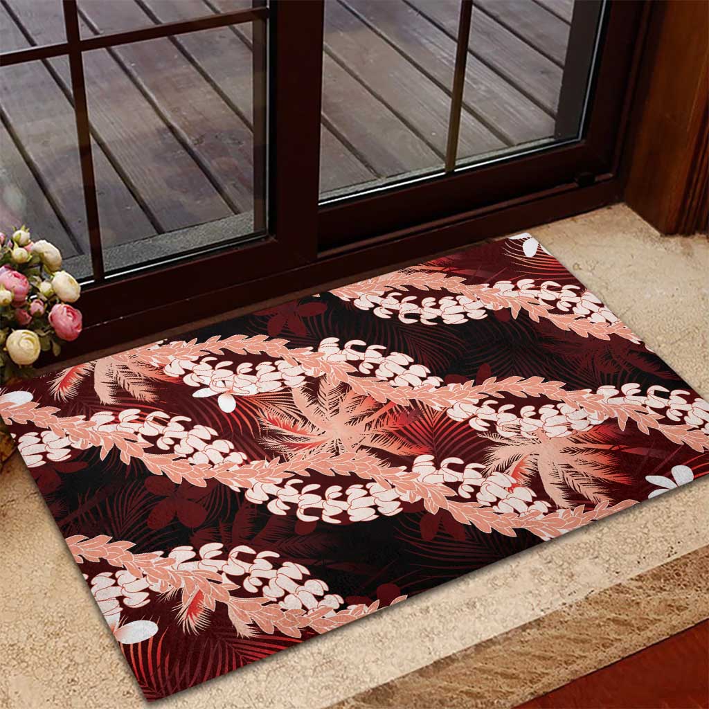 Puakenikeni Maile Lei Rubber Doormat Frangipani Red Tropical Leaves