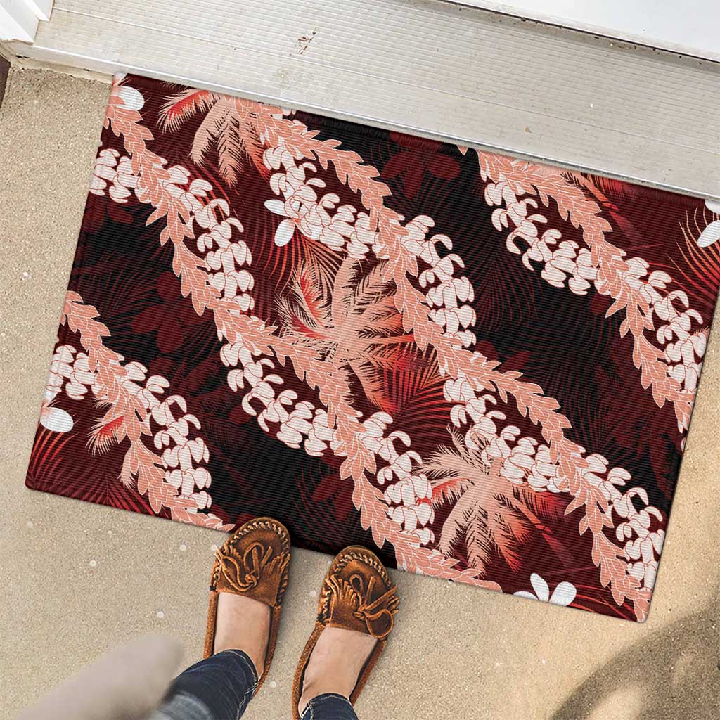 Puakenikeni Maile Lei Rubber Doormat Frangipani Red Tropical Leaves