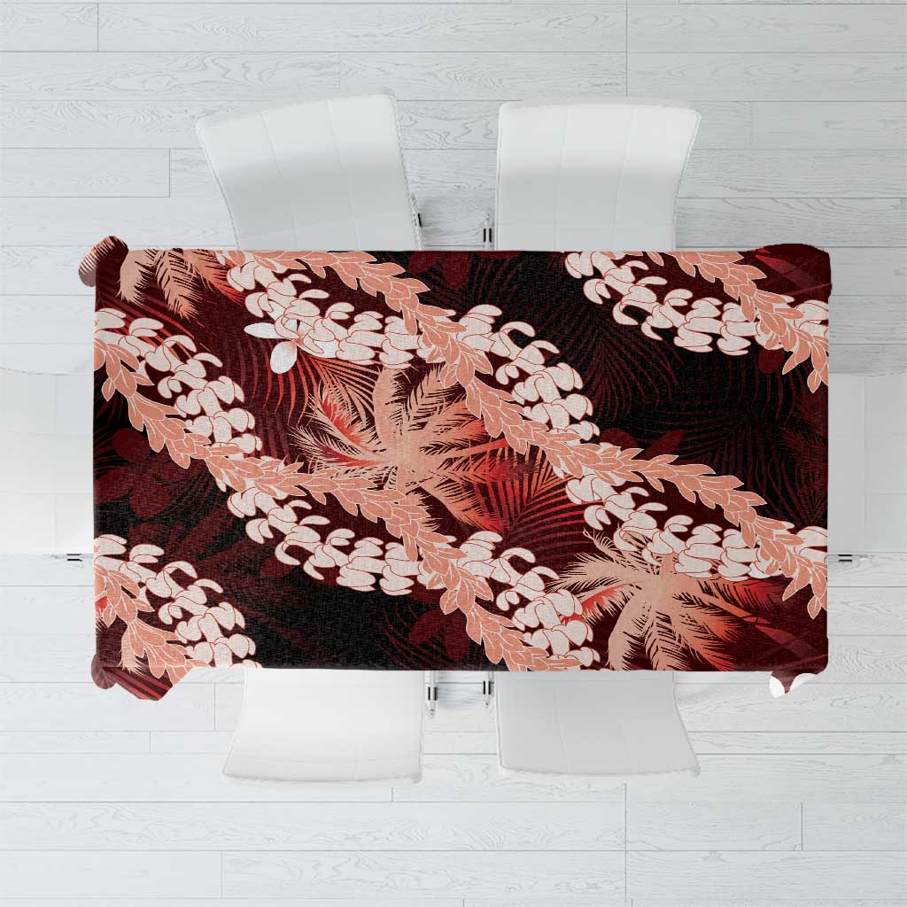 Puakenikeni Maile Lei Tablecloth Frangipani Red Tropical Leaves