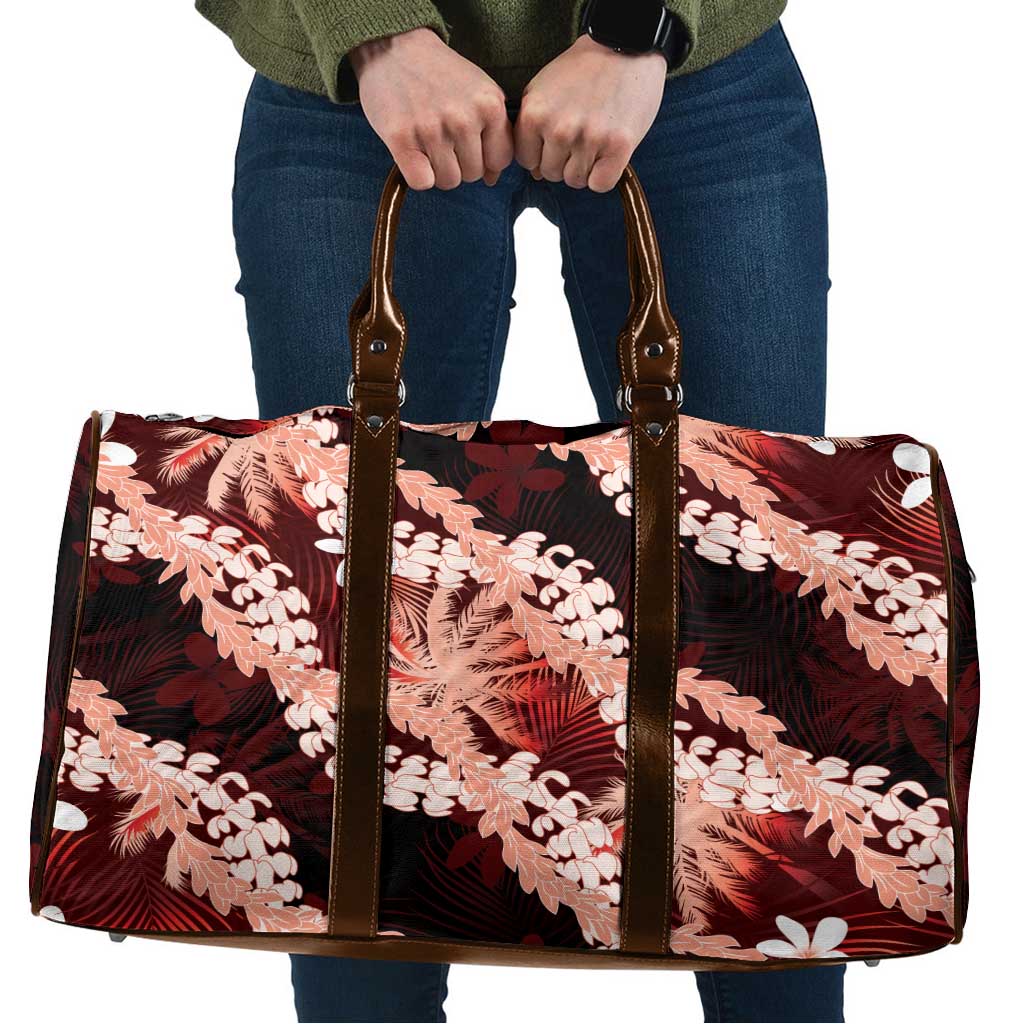 Puakenikeni Maile Lei Travel Bag Frangipani Red Tropical Leaves