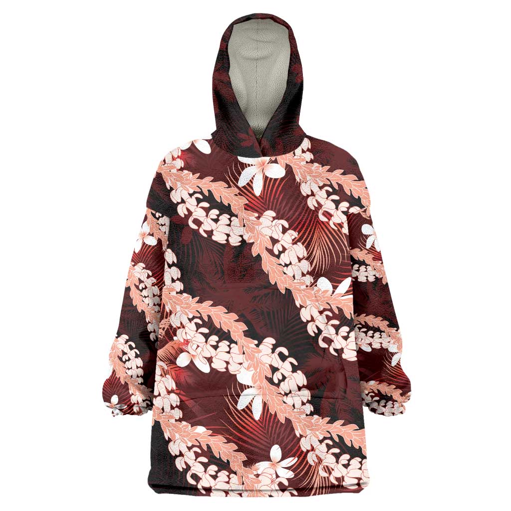 Puakenikeni Maile Lei Wearable Blanket Hoodie Frangipani Red Tropical Leaves LT01 One Size Red - Polynesian Pride