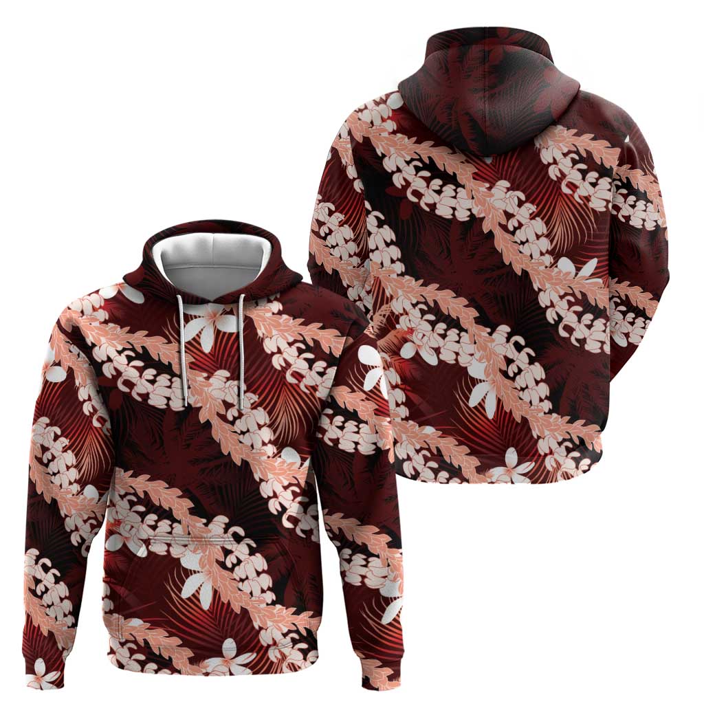 Puakenikeni Maile Lei Zip Hoodie Frangipani Red Tropical Leaves LT01 - Polynesian Pride