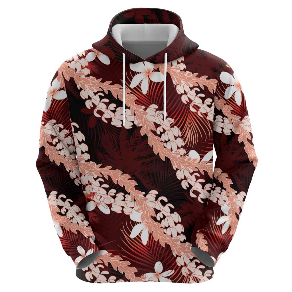 Puakenikeni Maile Lei Zip Hoodie Frangipani Red Tropical Leaves LT01 - Polynesian Pride