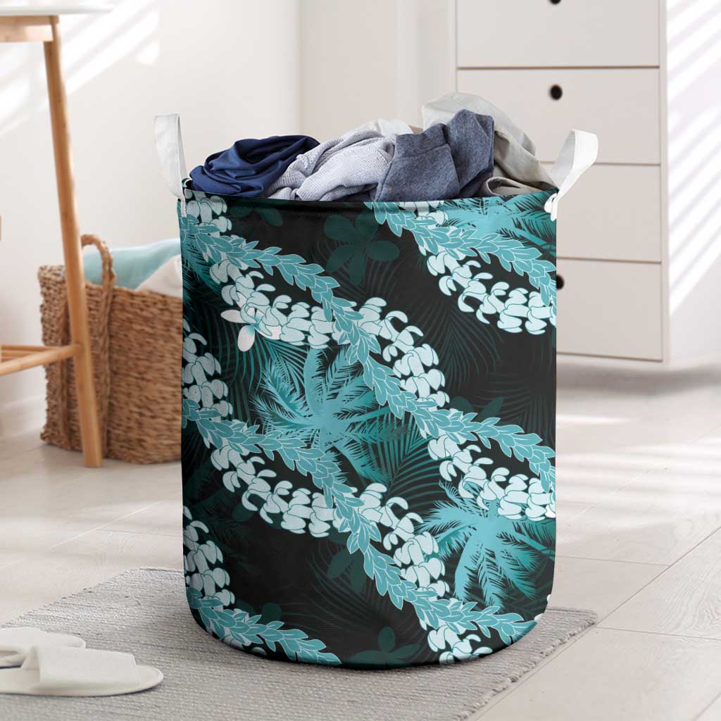 Puakenikeni Maile Lei Laundry Basket Frangipani Turquoise Tropical Leaves LT01 Turquoise - Polynesian Pride