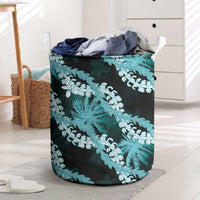 Puakenikeni Maile Lei Laundry Basket Frangipani Turquoise Tropical Leaves LT01 Turquoise - Polynesian Pride