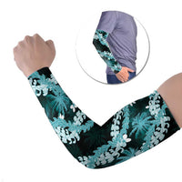 Puakenikeni Maile Lei Arm Sleeves Frangipani Turquoise Tropical Leaves LT01 Set of 2 Turquoise - Polynesian Pride