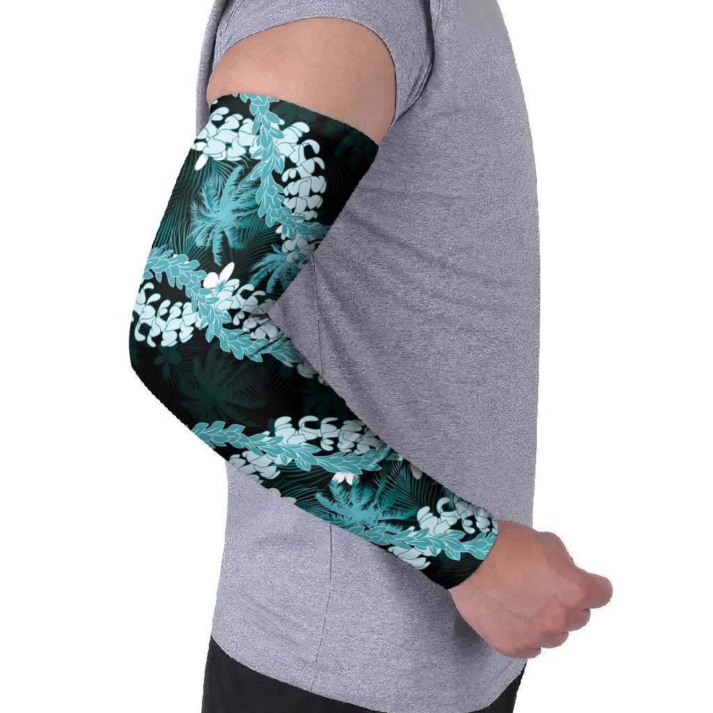 Puakenikeni Maile Lei Arm Sleeves Frangipani Turquoise Tropical Leaves LT01 - Polynesian Pride