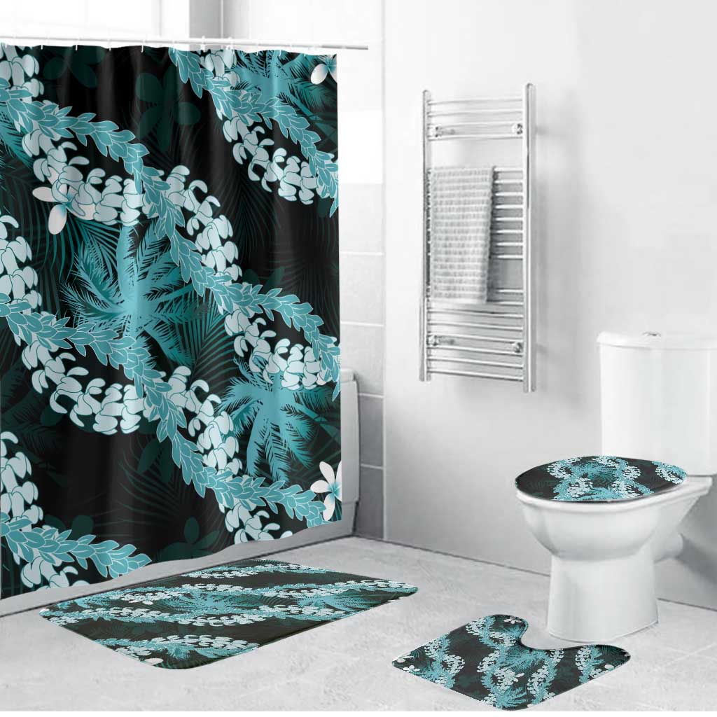 Puakenikeni Maile Lei Bathroom Set Frangipani Turquoise Tropical Leaves