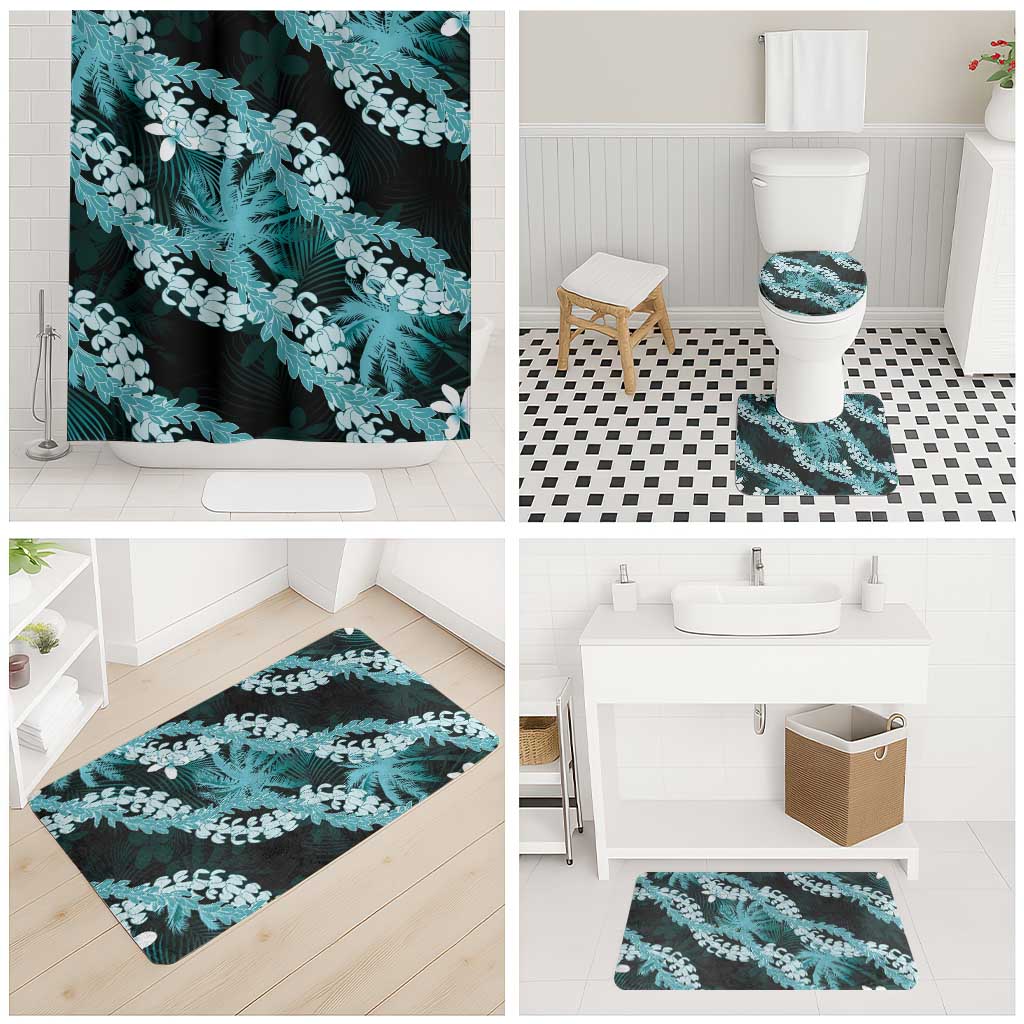 Puakenikeni Maile Lei Bathroom Set Frangipani Turquoise Tropical Leaves