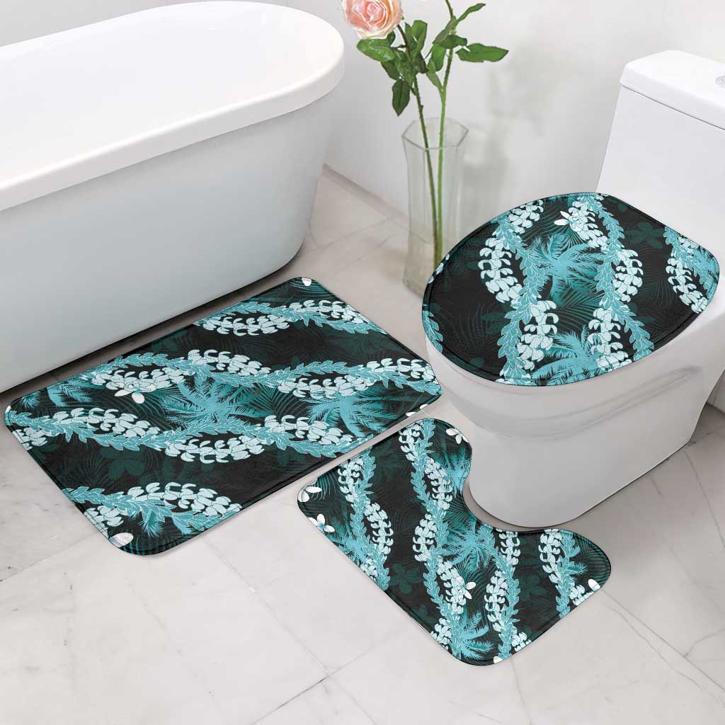 Puakenikeni Maile Lei Bathroom Set Frangipani Turquoise Tropical Leaves