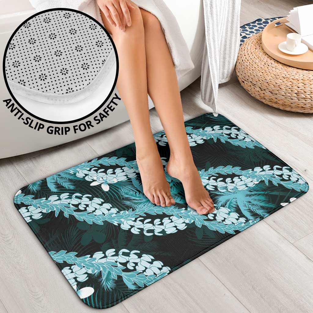 Puakenikeni Maile Lei Bathroom Set Frangipani Turquoise Tropical Leaves