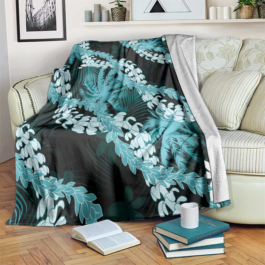 Puakenikeni Maile Lei Blanket Frangipani Turquoise Tropical Leaves