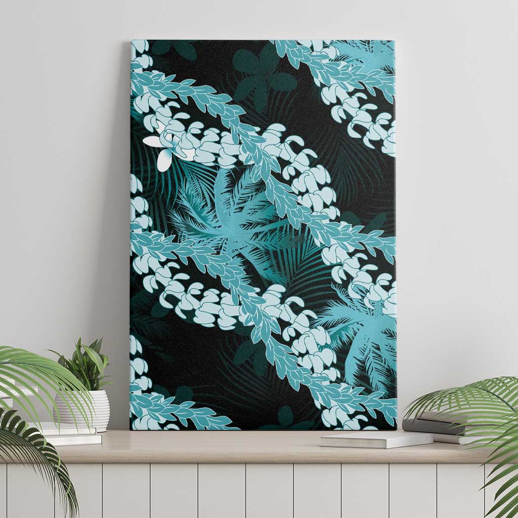 Puakenikeni Maile Lei Canvas Wall Art Frangipani Turquoise Tropical Leaves LT01 - Polynesian Pride