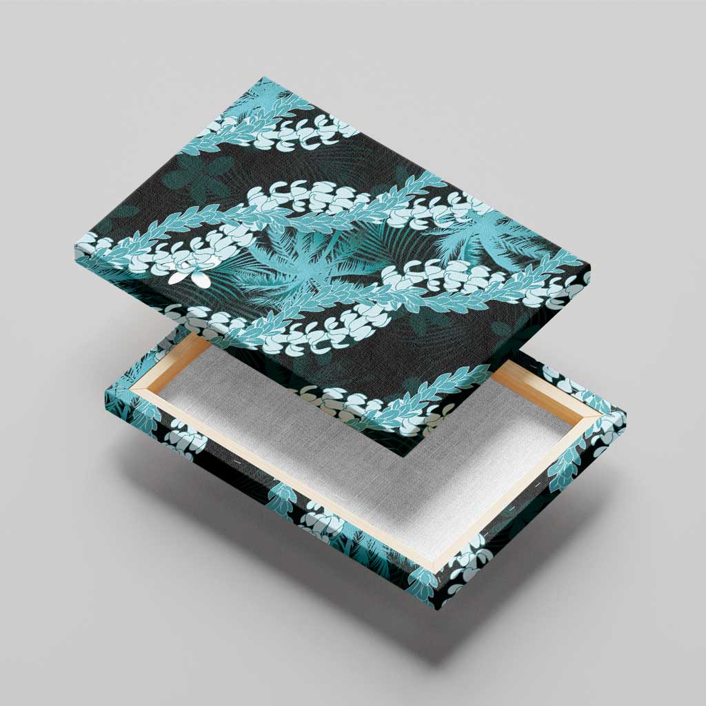 Puakenikeni Maile Lei Canvas Wall Art Frangipani Turquoise Tropical Leaves LT01 - Polynesian Pride