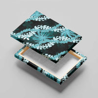Puakenikeni Maile Lei Canvas Wall Art Frangipani Turquoise Tropical Leaves LT01 - Polynesian Pride