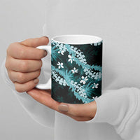 Puakenikeni Maile Lei Ceramic Mug Frangipani Turquoise Tropical Leaves