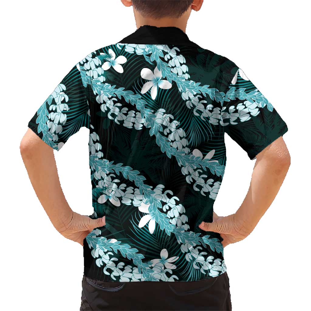 Puakenikeni Maile Lei Family Matching Mermaid Dress and Hawaiian Shirt Frangipani Turquoise Tropical Leaves LT01 - Polynesian Pride