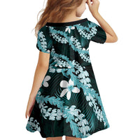 Puakenikeni Maile Lei Family Matching Off The Shoulder Long Sleeve Dress and Hawaiian Shirt Frangipani Turquoise Tropical Leaves LT01 - Polynesian Pride