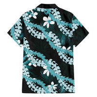 Puakenikeni Maile Lei Family Matching Off Shoulder Short Dress and Hawaiian Shirt Frangipani Turquoise Tropical Leaves LT01 - Polynesian Pride