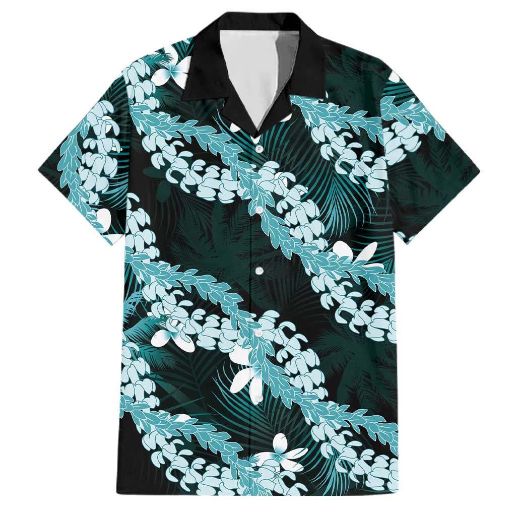 Puakenikeni Maile Lei Family Matching Puletasi and Hawaiian Shirt Frangipani Turquoise Tropical Leaves LT01 Dad's Shirt - Short Sleeve Turquoise - Polynesian Pride