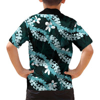 Puakenikeni Maile Lei Family Matching Short Sleeve Bodycon Dress and Hawaiian Shirt Frangipani Turquoise Tropical Leaves LT01 - Polynesian Pride
