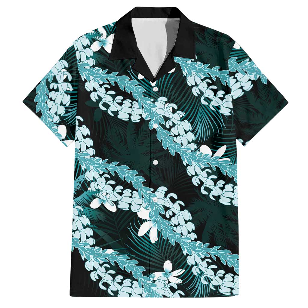 Puakenikeni Maile Lei Hawaiian Shirt Frangipani Turquoise Tropical Leaves LT01 Turquoise - Polynesian Pride