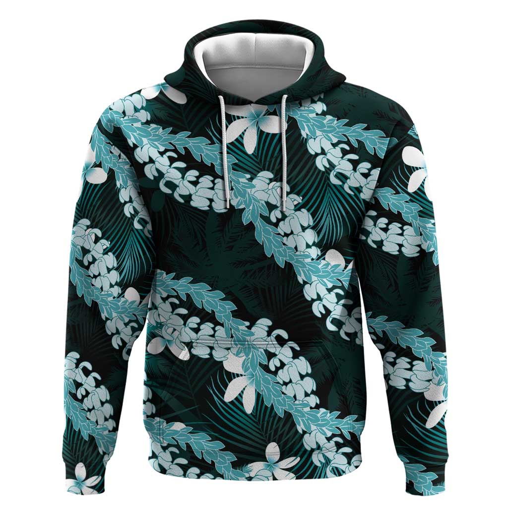 Puakenikeni Maile Lei Hoodie Frangipani Turquoise Tropical Leaves LT01 Pullover Hoodie Turquoise - Polynesian Pride