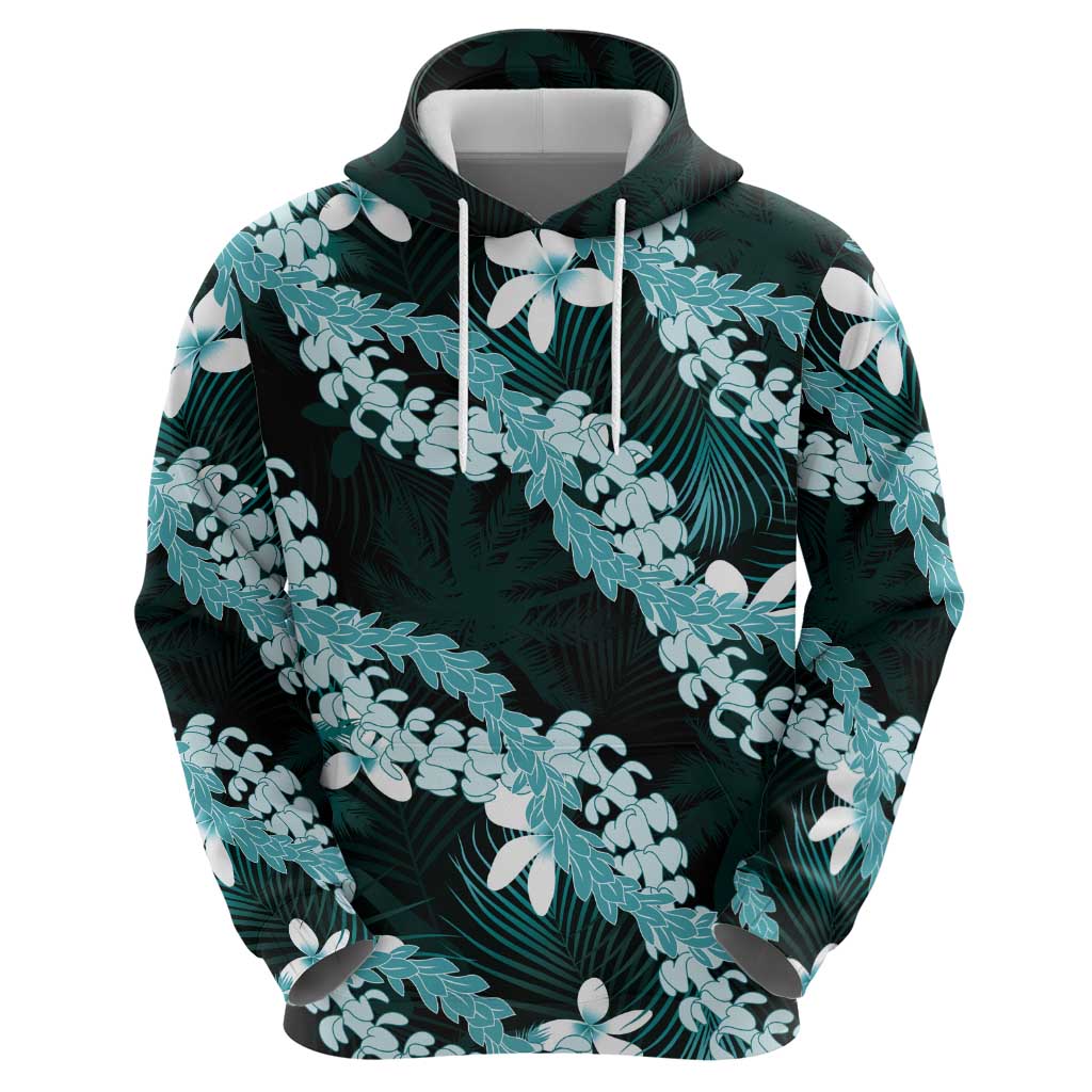Puakenikeni Maile Lei Hoodie Frangipani Turquoise Tropical Leaves LT01 - Polynesian Pride