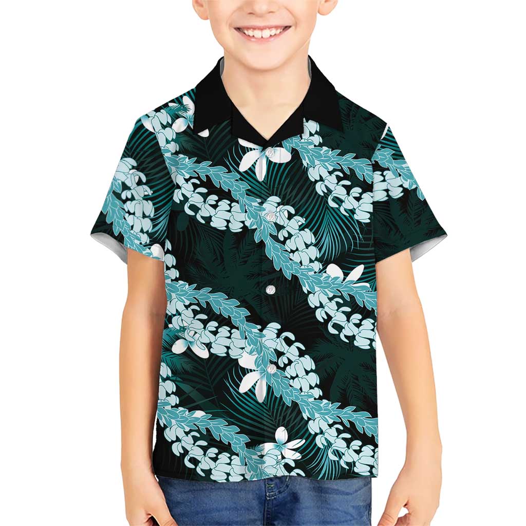 Puakenikeni Maile Lei Kid Hawaiian Shirt Frangipani Turquoise Tropical Leaves LT01 Kid Turquoise - Polynesian Pride