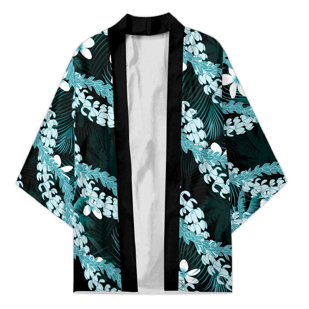 Puakenikeni Maile Lei Kimono Frangipani Turquoise Tropical Leaves LT01 Unisex Turquoise - Polynesian Pride