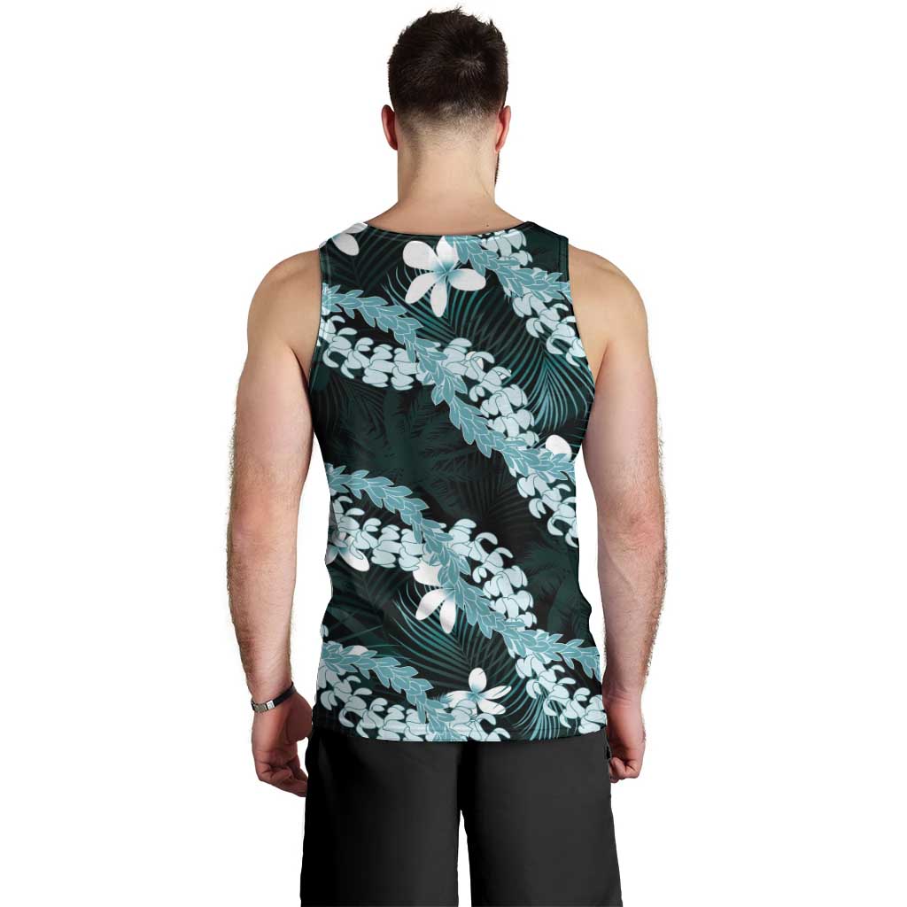 Puakenikeni Maile Lei Men Tank Top Frangipani Turquoise Tropical Leaves LT01 - Polynesian Pride