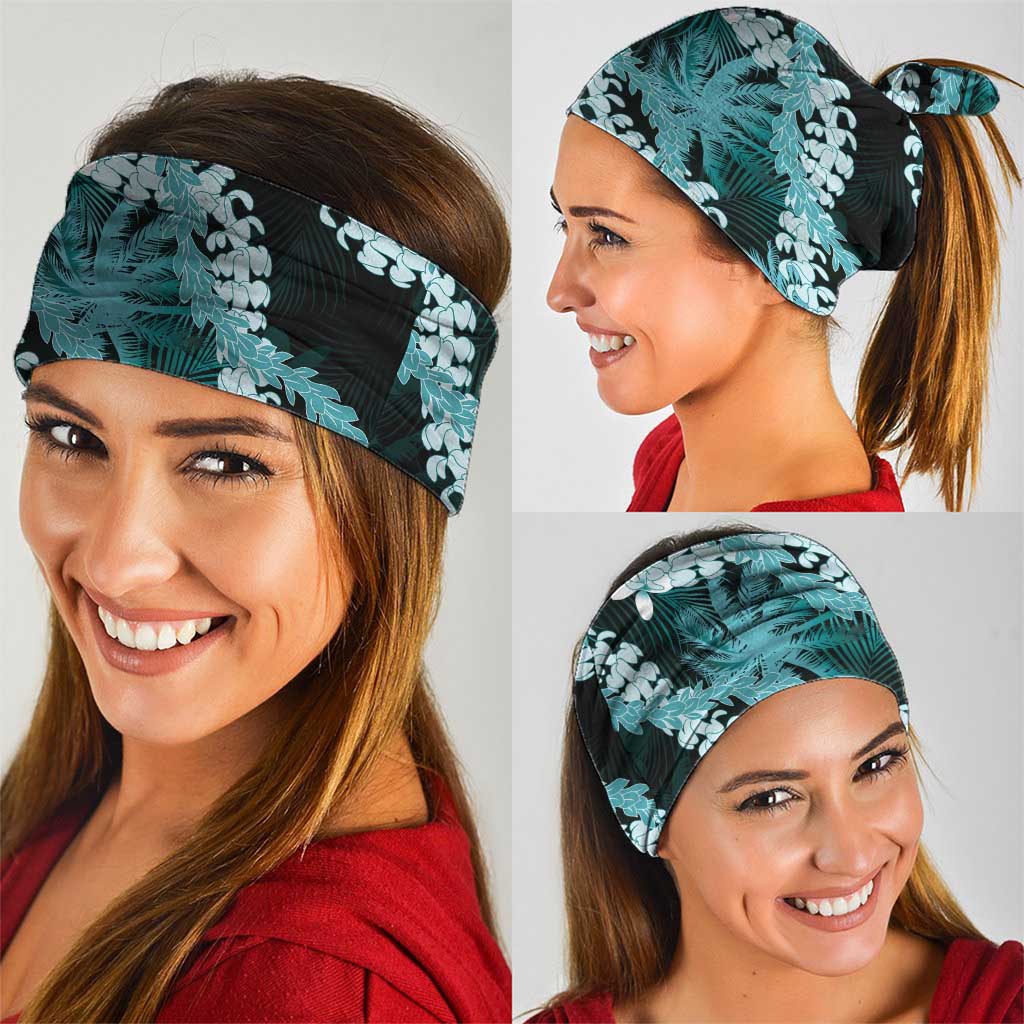 Puakenikeni Maile Lei Neck Gaiter Frangipani Turquoise Tropical Leaves LT01 - Polynesian Pride