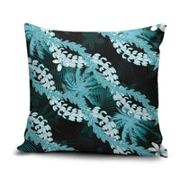 Puakenikeni Maile Lei Pillow Cover Frangipani Turquoise Tropical Leaves