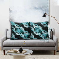 Puakenikeni Maile Lei Pillow Cover Frangipani Turquoise Tropical Leaves