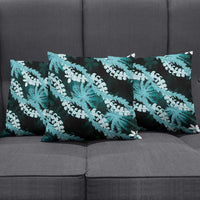 Puakenikeni Maile Lei Pillow Cover Frangipani Turquoise Tropical Leaves
