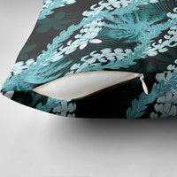 Puakenikeni Maile Lei Pillow Cover Frangipani Turquoise Tropical Leaves