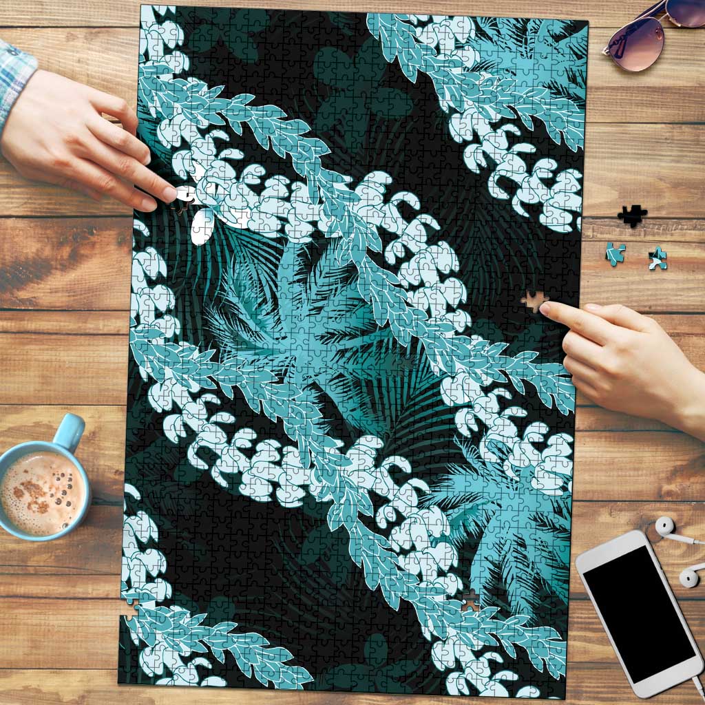 Puakenikeni Maile Lei Puzzle Frangipani Turquoise Tropical Leaves