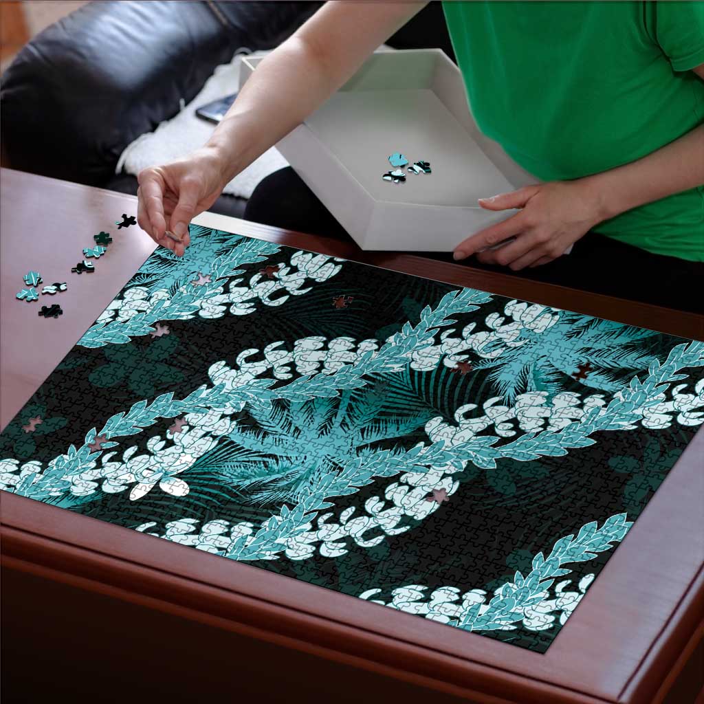 Puakenikeni Maile Lei Puzzle Frangipani Turquoise Tropical Leaves
