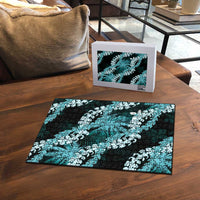 Puakenikeni Maile Lei Puzzle Frangipani Turquoise Tropical Leaves