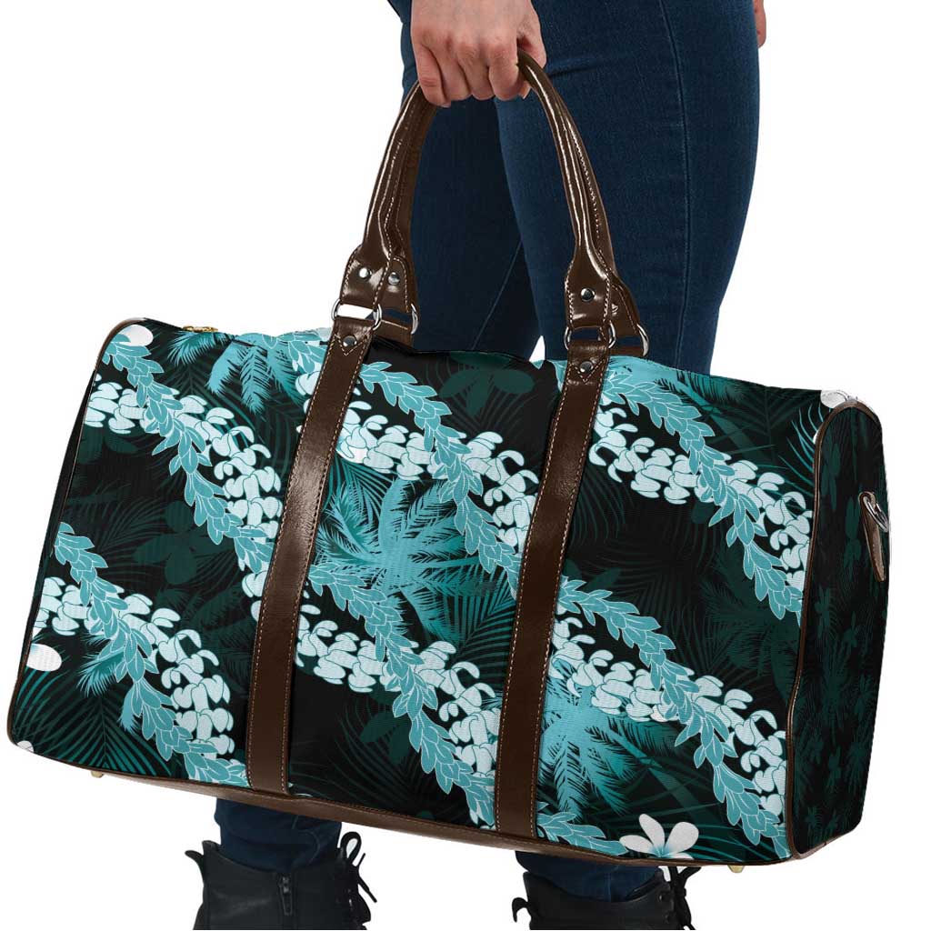 Puakenikeni Maile Lei Travel Bag Frangipani Turquoise Tropical Leaves LT01 - Polynesian Pride