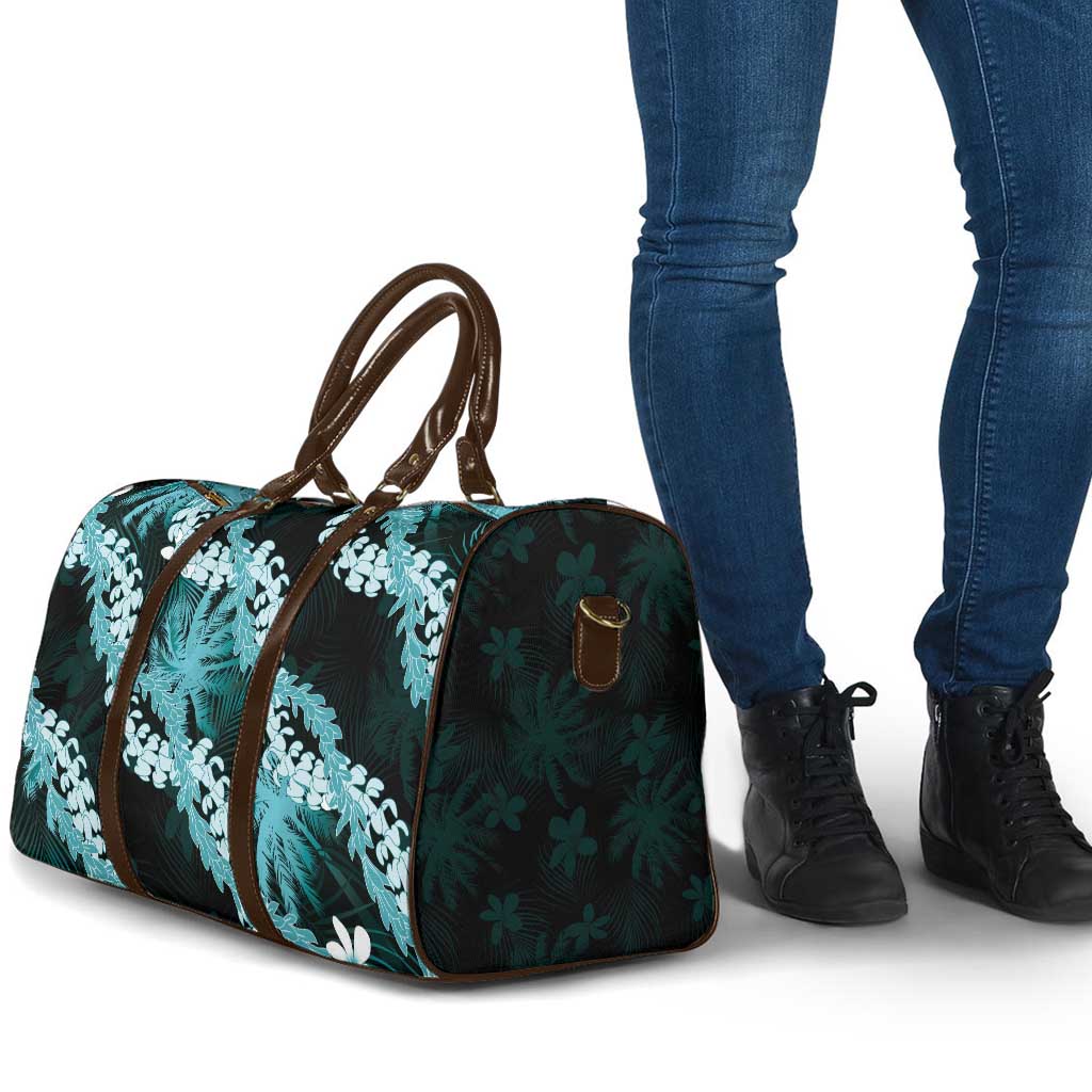 Puakenikeni Maile Lei Travel Bag Frangipani Turquoise Tropical Leaves LT01 - Polynesian Pride