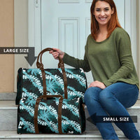 Puakenikeni Maile Lei Travel Bag Frangipani Turquoise Tropical Leaves LT01 - Polynesian Pride