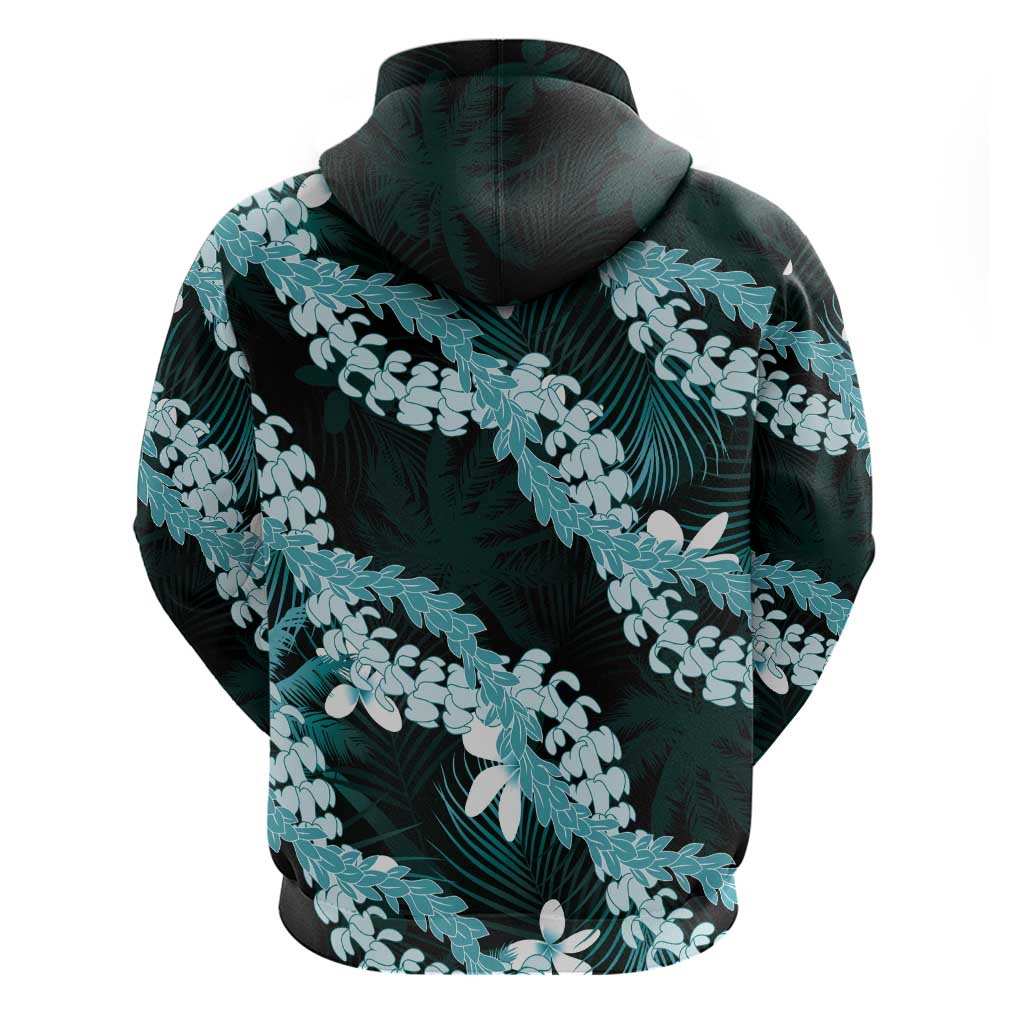 Puakenikeni Maile Lei Zip Hoodie Frangipani Turquoise Tropical Leaves LT01 - Polynesian Pride