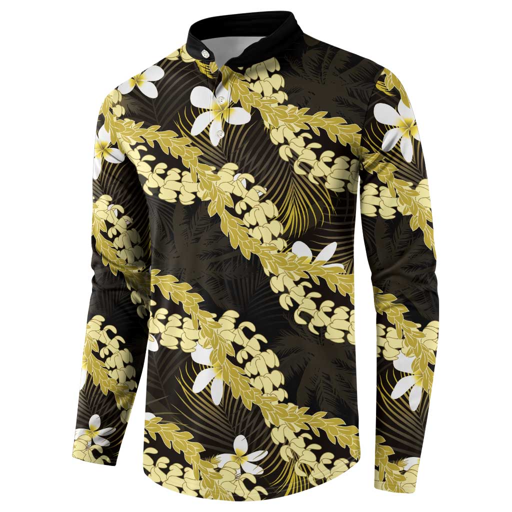 Puakenikeni Maile Lei Button Sweatshirt Frangipani Yellow Tropical Leaves