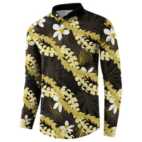 Puakenikeni Maile Lei Button Sweatshirt Frangipani Yellow Tropical Leaves