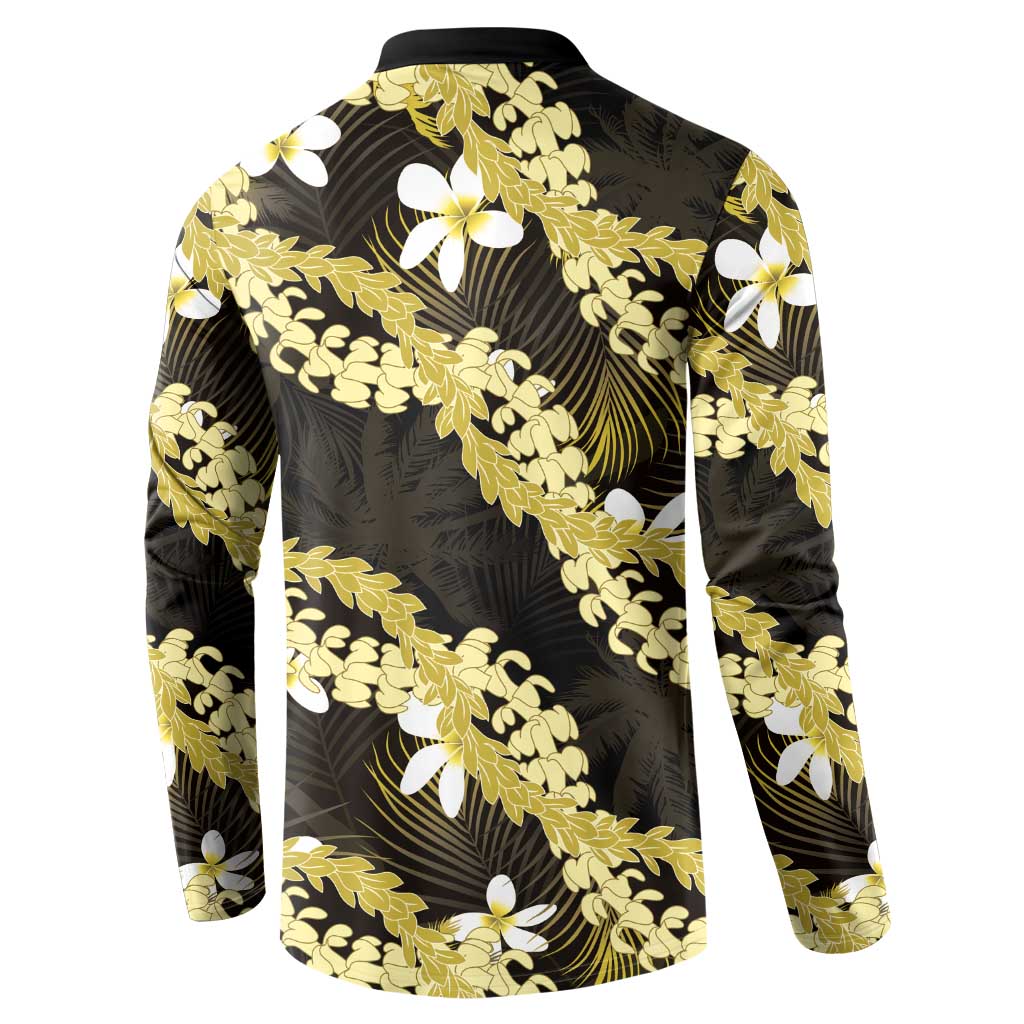 Puakenikeni Maile Lei Button Sweatshirt Frangipani Yellow Tropical Leaves
