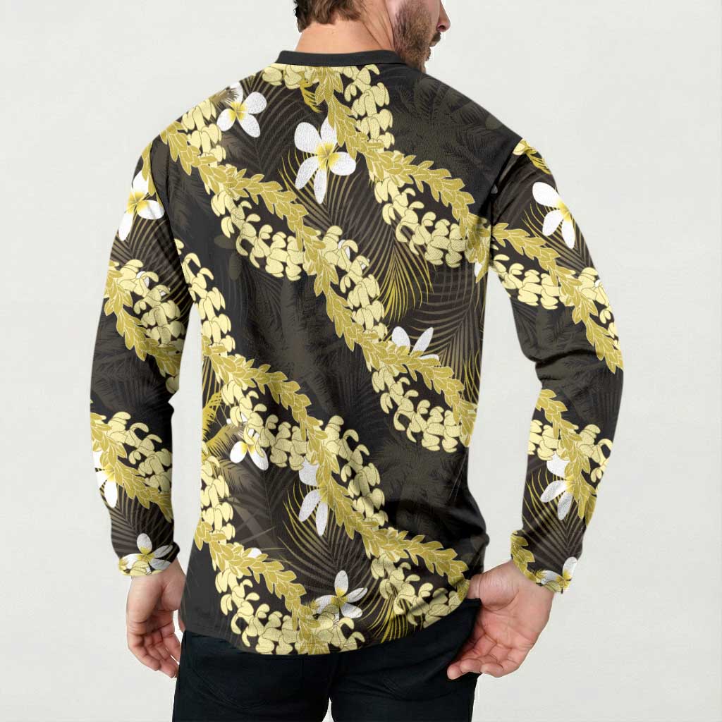 Puakenikeni Maile Lei Button Sweatshirt Frangipani Yellow Tropical Leaves