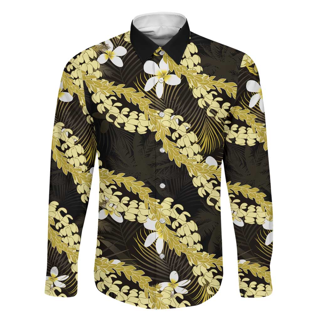 Puakenikeni Maile Lei Family Matching Mermaid Dress and Hawaiian Shirt Frangipani Yellow Tropical Leaves