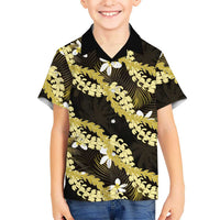 Puakenikeni Maile Lei Family Matching Mermaid Dress and Hawaiian Shirt Frangipani Yellow Tropical Leaves